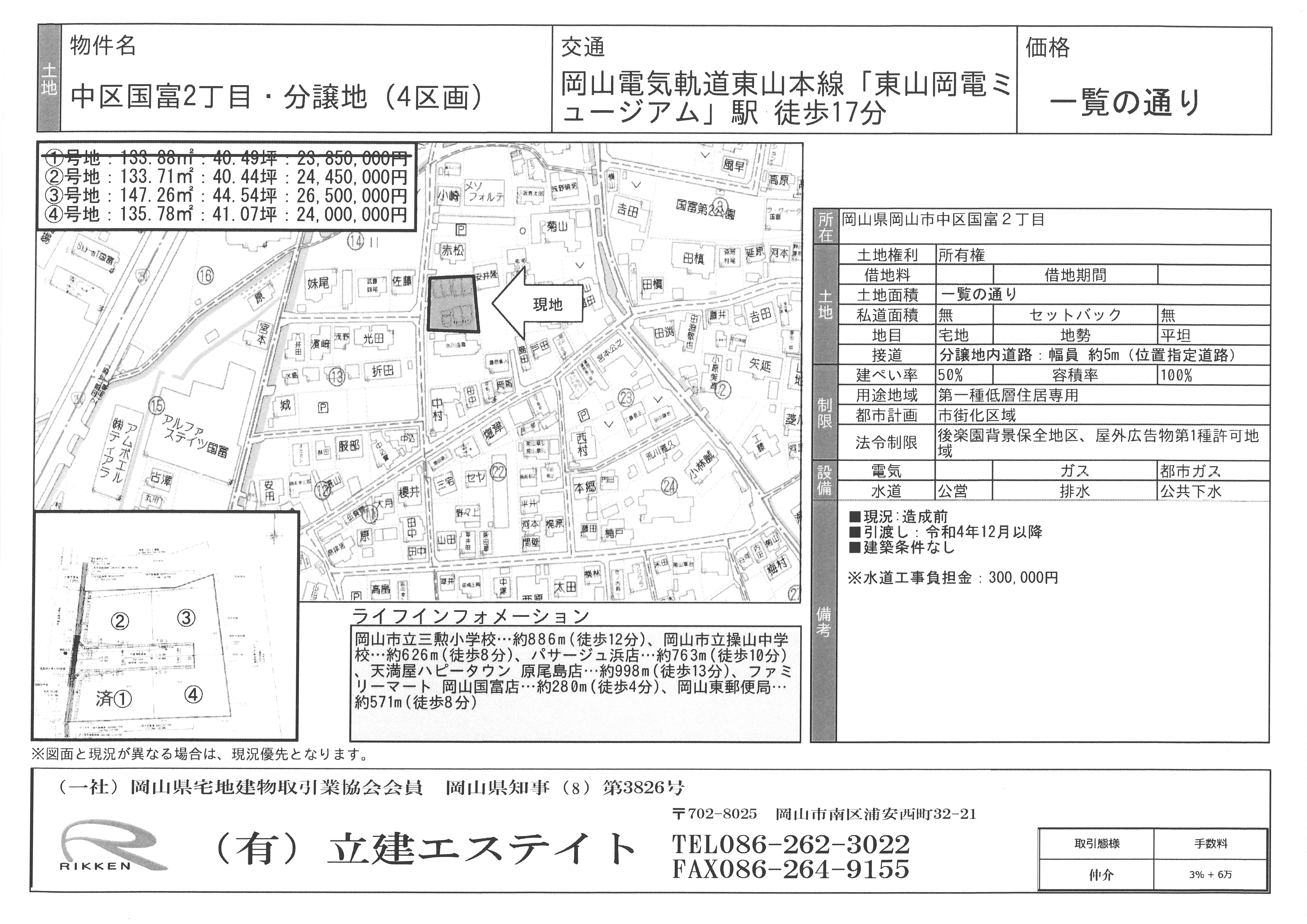 【中区国富】住宅用 売地(全4区画) 